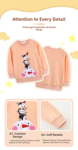 Detail of Christmas snowman embroidery and ribbed cuffs on pink cotton girl sweatshirt