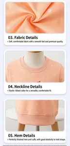 Detail of pink polka dot kids sweatshirt fabric with soft ribbed neckline and hem