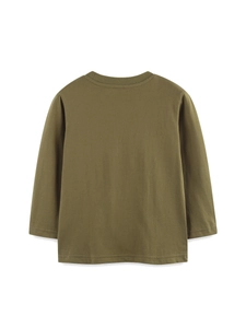 Olive green long-sleeve cotton sweatshirt for boys with trendy excavator print