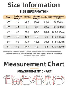 Detailed size chart for girls cotton zip-up hoodie featuring measurements from 2Y to 7Y
