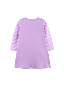 Robe tricotée ligne A pour filles en violet à manches longues rayées et vue arrière
