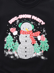 Kids black Christmas sweatshirt with snowman print and DISC-SNOW PARTY text design