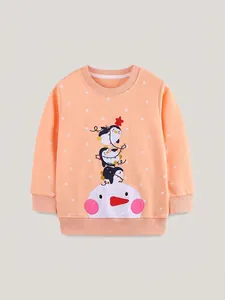 Toddler Girl Christmas Cotton Sweatshirt Polka Dot Penguin Snowman Embroidered Long Sleeve Round Neck Casual Top