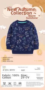 Detail of navy cotton sweatshirt with cartoon crocodile print and size chart for 2Y-7Y