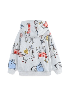Sweat à capuche gris pour filles avec imprimés animaux colorés vue de dos en coton