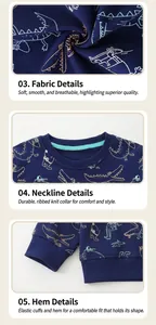 Detailed views of cotton sweatshirt showing ribbed neckline, hem, and crocodile pattern
