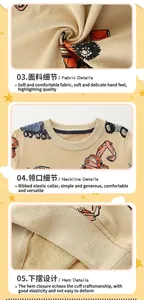 Detail of ribbed crew neck and soft cotton fabric with cartoon car prints on toddler sweater