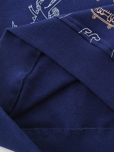Boys navy cotton sweatshirt with cartoon crocodile print and warm fleece lining