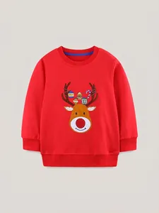 Boys Christmas Reindeer Cotton Sweatshirt Western Style Long Sleeve Pullover Holiday Casual Crewneck Kids Sweatshirt Top