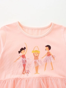 Pink toddler ballet dress with long sleeves and mesh tutu skirt for young girls