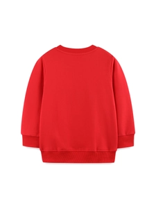 Back view of red long sleeve cotton crewneck sweatshirt for boys on white background