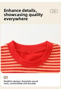 Détail de l'encolure de la robe rayée pour fille avec bordure rouge et coutures fines