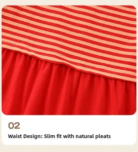 Détail de la taille ajustée avec des plis 3D sur la robe de Noël rayée pour fille