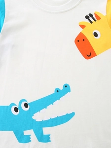 Kids' cotton long sleeve T-shirt featuring a colorful cartoon giraffe and crocodile design