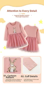 Détails de broderie lapin et de tulle à paillettes sur cette robe rose pour fillettes