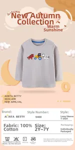 Dettaglio maglietta grigia a maniche lunghe in cotone per bambini con stampe animali