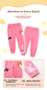 Détails du pantalon rose pour fille avec broderies d'animaux et poignets côtelés