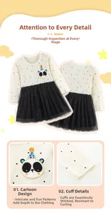 Détail de la broderie panda et du motif à pois noirs sur la robe en tulle pour fille