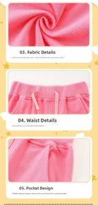 Détail du jogging en coton rose montrant la texture douce, la taille élastique et les poches