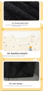 Détail de robe en tulle pour fille avec tissu pailleté, col à pois et jupe à couches