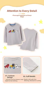 Dettaglio maglietta a maniche lunghe in cotone grigio con stampa animale per bambini