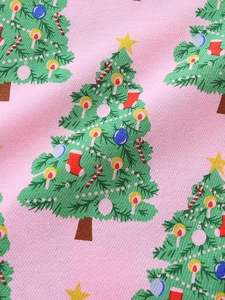 Rosa langärmeliges Prinzessinnenkleid für Mädchen mit festlichem Weihnachtsbaummuster