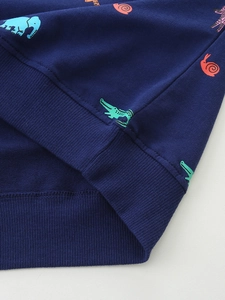 Sudadera de algodón azul oscuro para niño con estampados de animales y dobladillo acanalado
