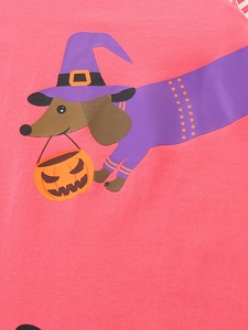 Abito in maglia rosa per bambine con simpatica stampa di bassotto mago di Halloween