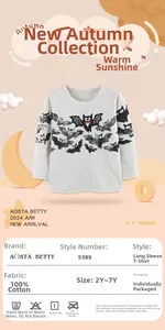 Dettaglio maglietta Halloween per bambini in 100% cotone a maniche lunghe con stampa pipistrello