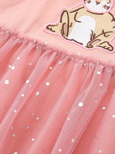Robe rose à manches longues pour fille avec broderie et jupe en tulle brillant