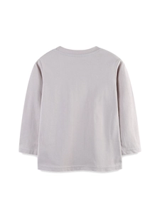 T-shirt a maniche lunghe in cotone per bambini in grigio chiaro con stampa posteriore