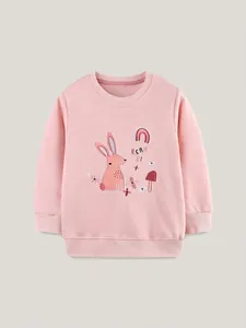 Kids Girls Rabbit Embroidered Cotton Sweatshirt Long Sleeve Pullover Autumn Sporty Casual Dream Big Letter Pink Tops