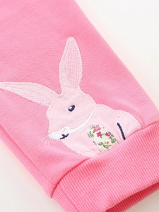 Pantalon de sport rose en coton tricoté pour filles avec applique lapin et broderie