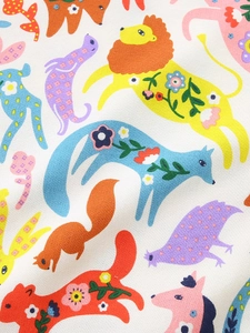 Kids cotton sweatshirt featuring colorful cartoon animal prints and flower details