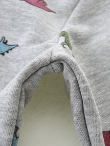 Autumn kids hooded grey zip-up jacket with colorful dinosaur print in soft knit cotton