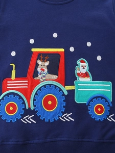 Sweat-shirt enfant bleu marine avec broderie de haute qualité tracteur et renne