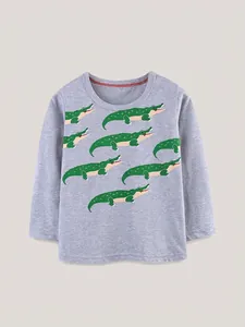 Boys Casual Cotton Long Sleeve T-Shirt With Dinosaur Cartoon Print Soft Crew Neck Toddler Autumn Spring Top