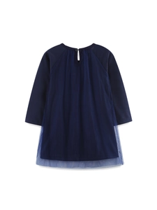 Robe de Noël bleu foncé à manches longues pour filles avec broderie et jupe en tulle