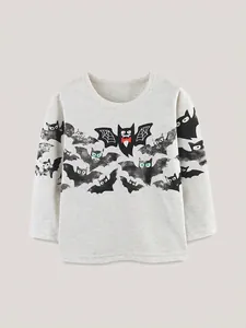T-shirt a Maniche Lunghe per Bambini di Halloween Stampa Pipistrello Girocollo in Cotone Top per Ragazzi Ragazze