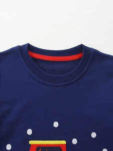 Sweat-shirt bleu marine pour garçon avec broderie maison colorée et imprimé à pois blancs