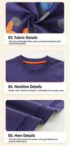 Detail view of purple kids' excavator shirt showing neckline, fabric, and hem stitching
