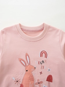 Pink cotton girls sweatshirt with rabbit embroidery and Dream Big slogan detail