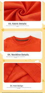 Detail of soft orange cotton fabric with ribbed crew neck and elastic hem for kids sweatshirt