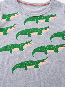 Grey long sleeve cotton t-shirt for boys featuring all-over green dinosaur prints