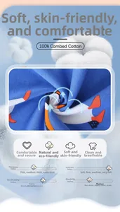 Detalle de tela 100% algodón peinado con estampado de pingüino que muestra suavidad y finura