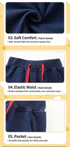 Detail of dark blue kids' sweatpants showing knitted texture and elastic waistband