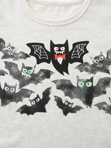 T-shirt Halloween per bambini grigio melange con stampa grafica di pipistrello vampiro
