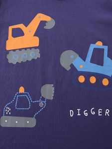 Kids long sleeve cotton T-shirt featuring colorful excavator print and Digger text