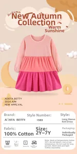 Détail de la robe à manches longues en coton pour filles avec jupe à volants dégradés