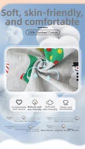 Detail showing 100% combed cotton fabric with festive Christmas patterns and soft texture